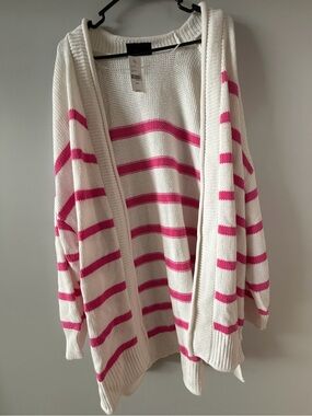 Lane Bryant White and Pink Striped Open-Front Cardigan NWT